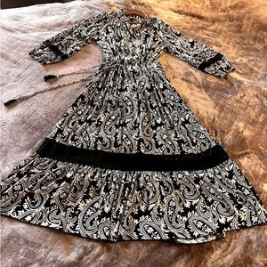 Chico’s black and white tiered peasant maxi dress